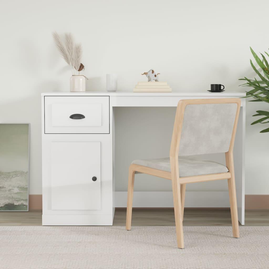 Skrivebord m. skuffe 115x50x75 cm konstrueret træ hvid højglans