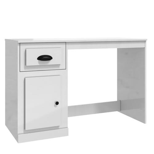 Skrivebord m. skuffe 115x50x75 cm konstrueret træ hvid højglans