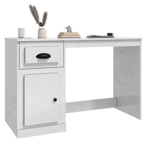 Skrivebord m. skuffe 115x50x75 cm konstrueret træ hvid højglans