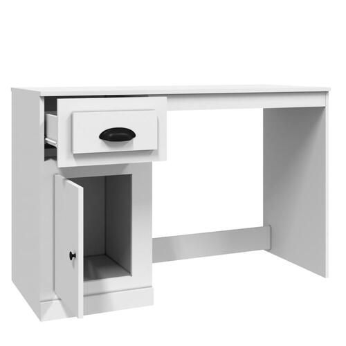 Skrivebord m. skuffe 115x50x75 cm konstrueret træ hvid højglans