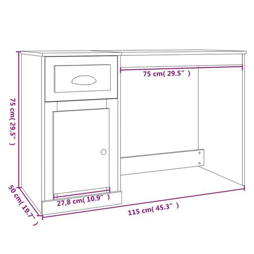 Skrivebord m. skuffe 115x50x75 cm konstrueret træ hvid højglans