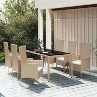 Spisebordssæt til haven 7 dele med hynder polyrattan beige