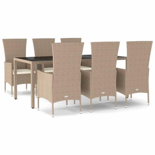 Spisebordssæt til haven 7 dele med hynder polyrattan beige