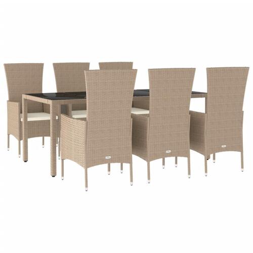 Spisebordssæt til haven 7 dele med hynder polyrattan beige