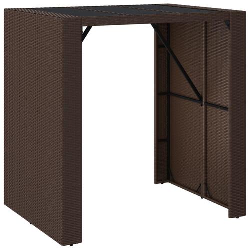 Barbord med glasplade 105x80x110 cm polyrattan brun