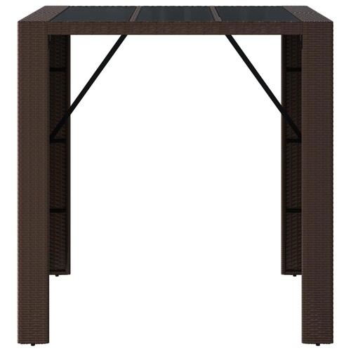 Barbord med glasplade 105x80x110 cm polyrattan brun