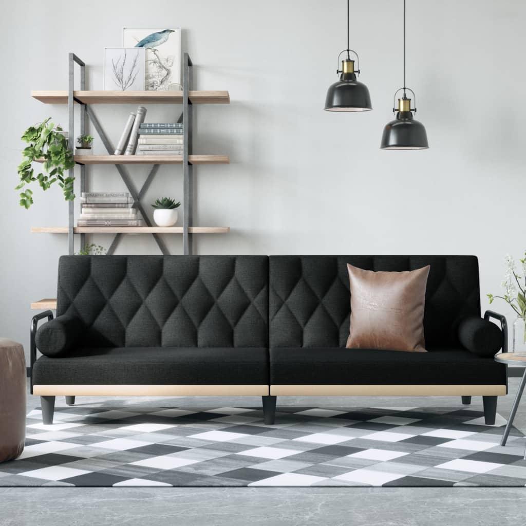 Sovesofa med armlæn stof sort