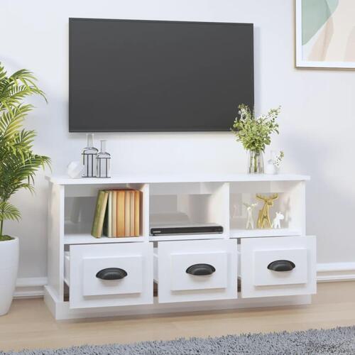 Tv-bord 100x35x50 cm konstrueret træ hvid højglans
