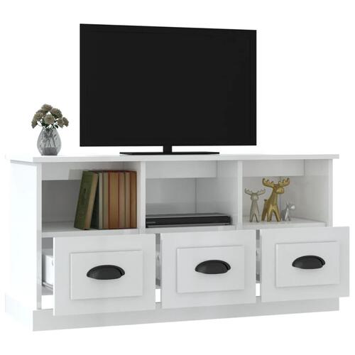 Tv-bord 100x35x50 cm konstrueret træ hvid højglans