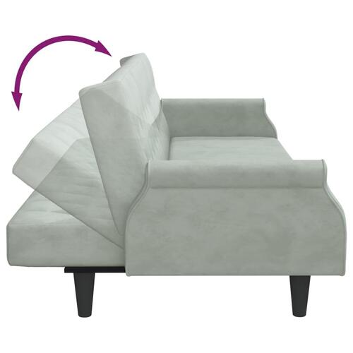 Sovesofa med armlæn velour lysegrå
