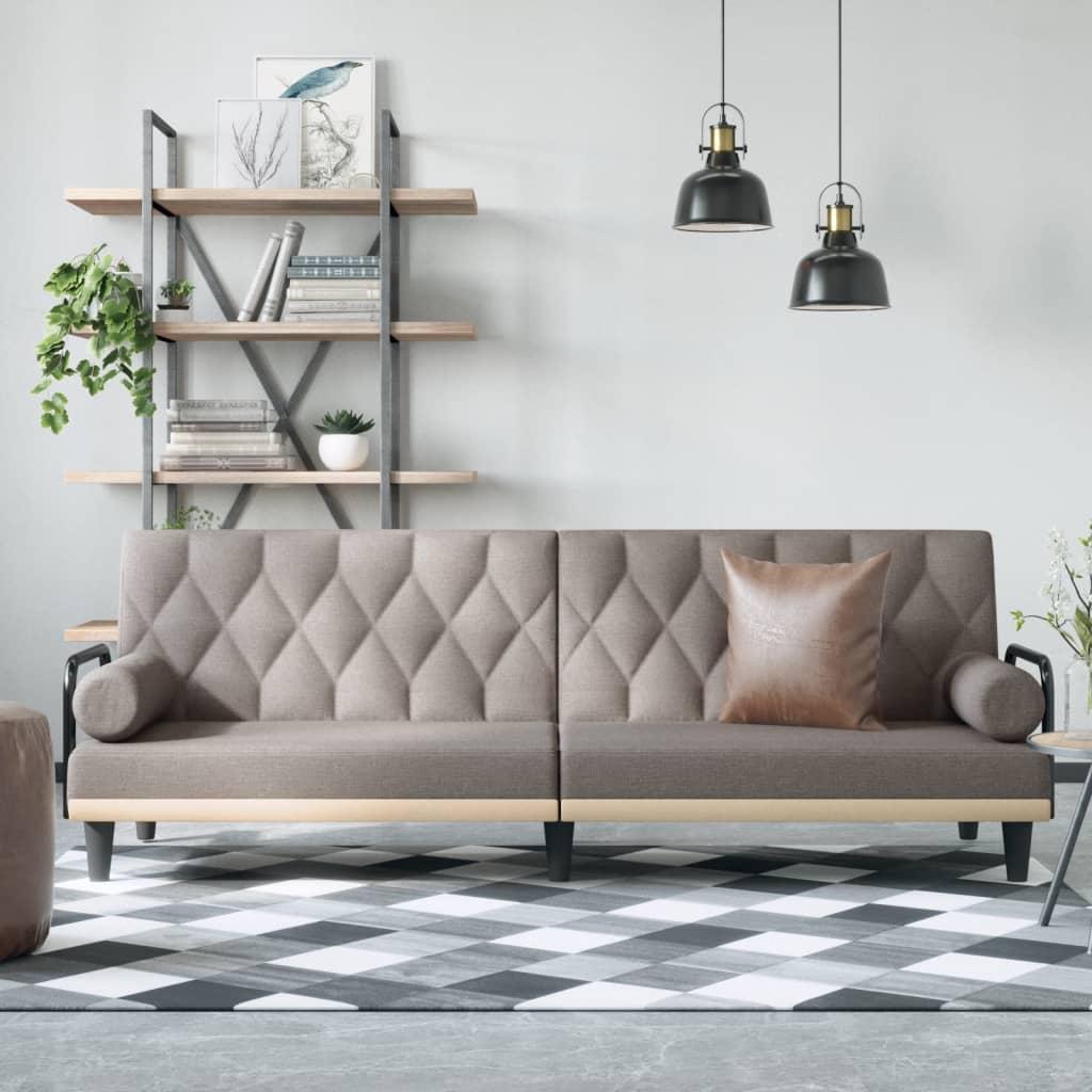 Sovesofa med armlæn stof gråbrun