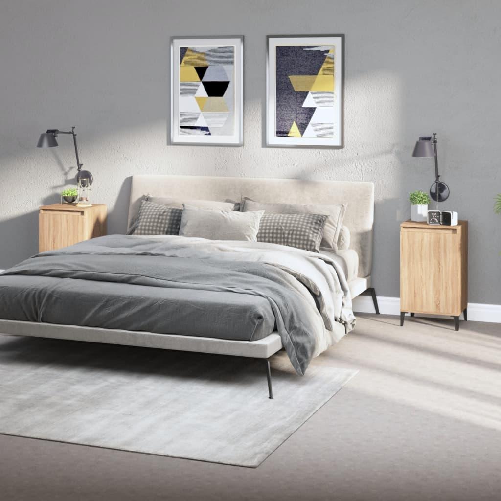 Sengeborde 2 stk. 40x35x70 cm konstrueret træ sonoma-eg