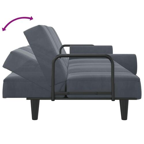 Sovesofa med armlæn velour mørkegrå