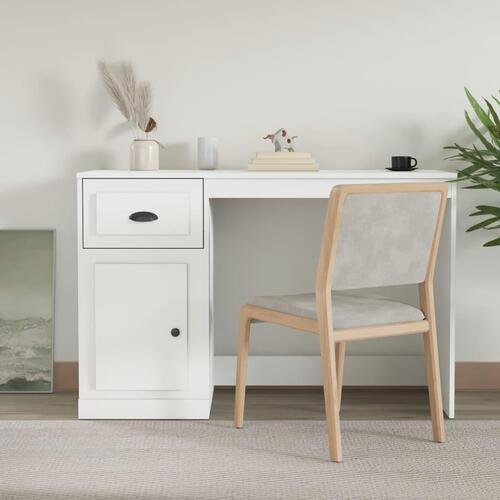 Skrivebord med skuffe 115x50x75 cm konstrueret træ hvid