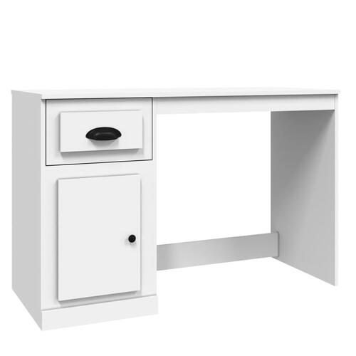 Skrivebord med skuffe 115x50x75 cm konstrueret træ hvid