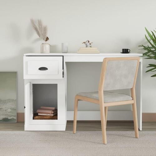 Skrivebord med skuffe 115x50x75 cm konstrueret træ hvid