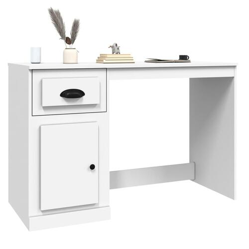 Skrivebord med skuffe 115x50x75 cm konstrueret træ hvid