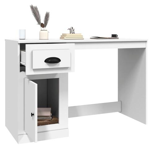 Skrivebord med skuffe 115x50x75 cm konstrueret træ hvid