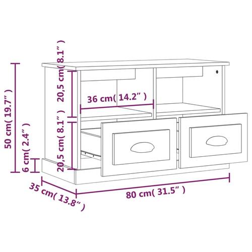 Tv-bord 80x35x50 cm konstrueret træ hvid højglans