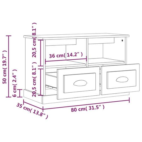 Tv-bord 80x35x50 cm konstrueret træ hvid