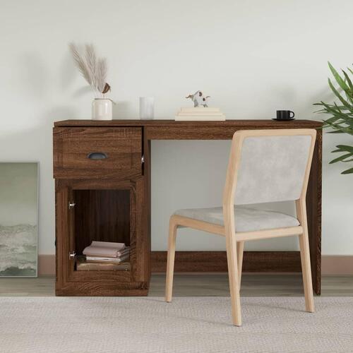 Skrivebord med skuffer 115x50x75 cm konstrueret træ brunt eg