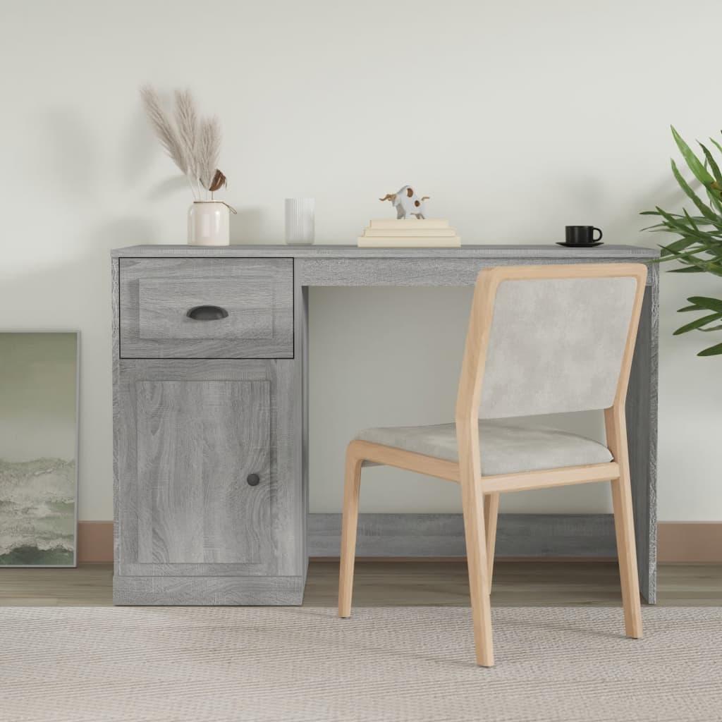 Skrivebord m. skuffe 115x50x75 cm konstrueret træ grå sonoma-eg