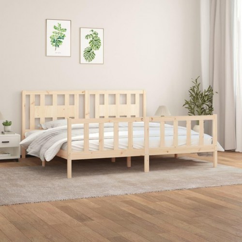 Sengeramme med sengegavl 200x200 cm massivt fyrretræ