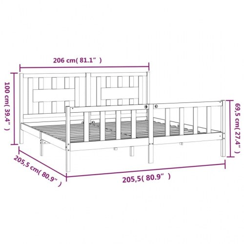 Sengeramme med sengegavl 200x200 cm massivt fyrretræ
