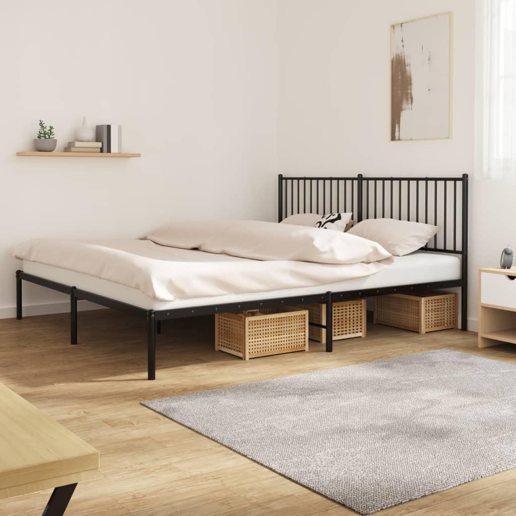 Sengeramme med sengegavl i metal - 183×213 cm, sort