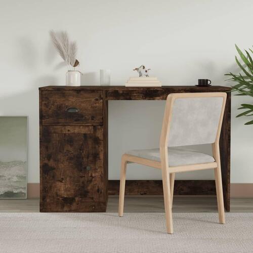 Skrivebord med skuffe 115x50x75 cm konstrueret træ røget egetræ