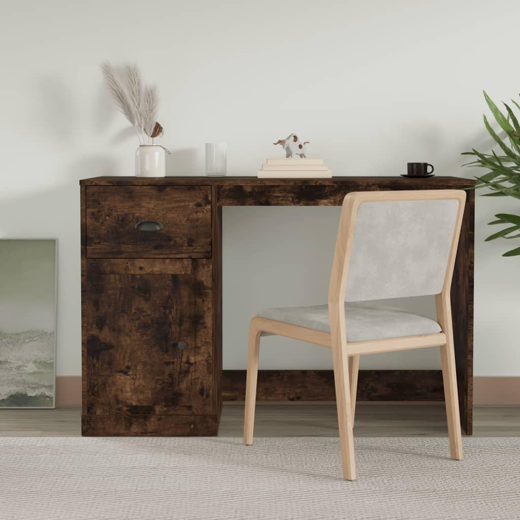 Skrivebord med skuffe 115x50x75 cm konstrueret træ røget egetræ