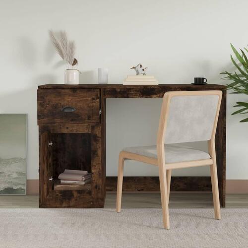 Skrivebord med skuffe 115x50x75 cm konstrueret træ røget egetræ