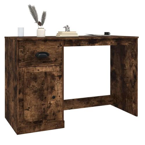 Skrivebord med skuffe 115x50x75 cm konstrueret træ røget egetræ