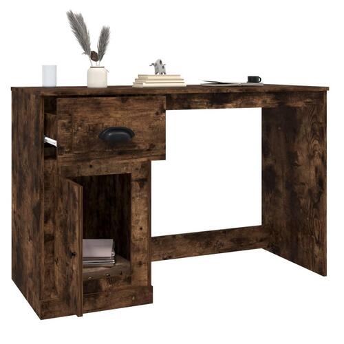 Skrivebord med skuffe 115x50x75 cm konstrueret træ røget egetræ