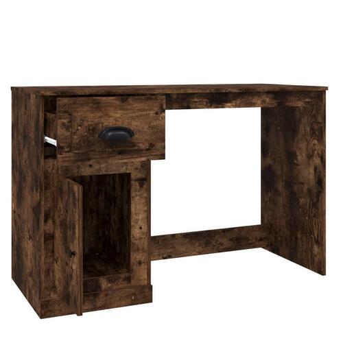 Skrivebord med skuffe 115x50x75 cm konstrueret træ røget egetræ