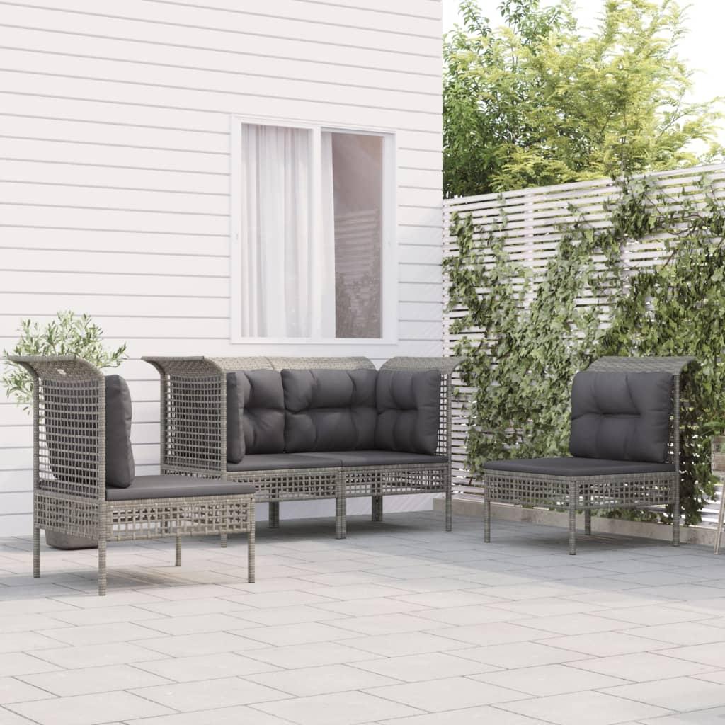 Loungesæt til haven 4 dele med hynder polyrattan grå