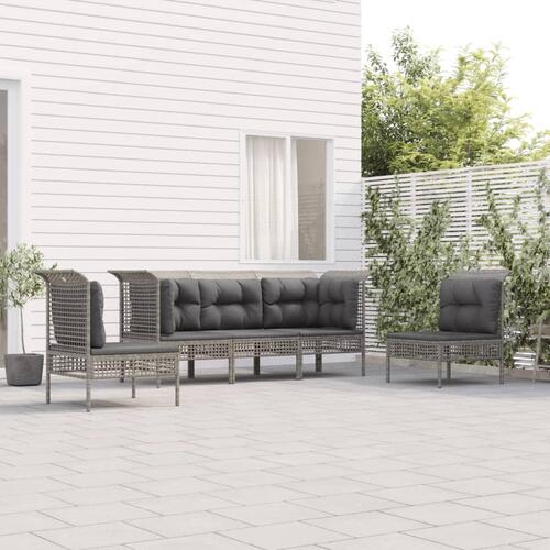 Loungesæt til haven 5 dele med hynder polyrattan grå