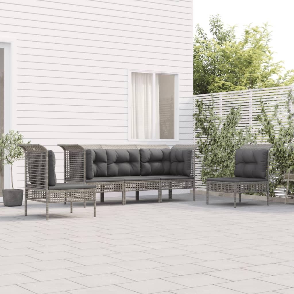 Loungesæt til haven 5 dele med hynder polyrattan grå
