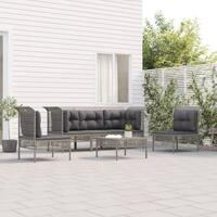 Loungesæt til haven 6 dele med hynder polyrattan grå