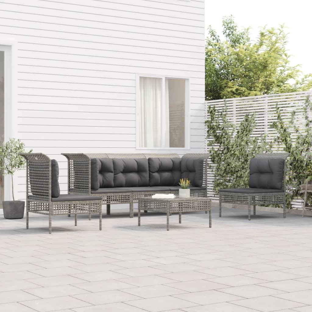 Loungesæt til haven 6 dele med hynder polyrattan grå