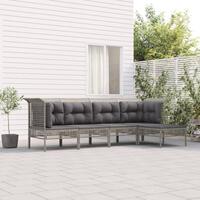 Loungesæt til haven 5 dele med hynder polyrattan grå