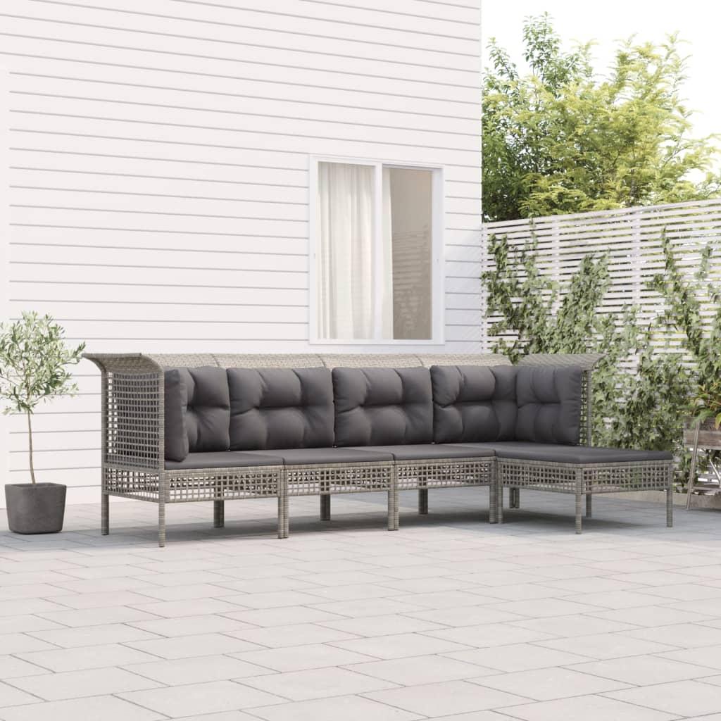 Loungesæt til haven 5 dele med hynder polyrattan grå