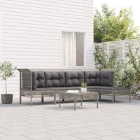 Loungesæt til haven 6 dele med hynder polyrattan grå