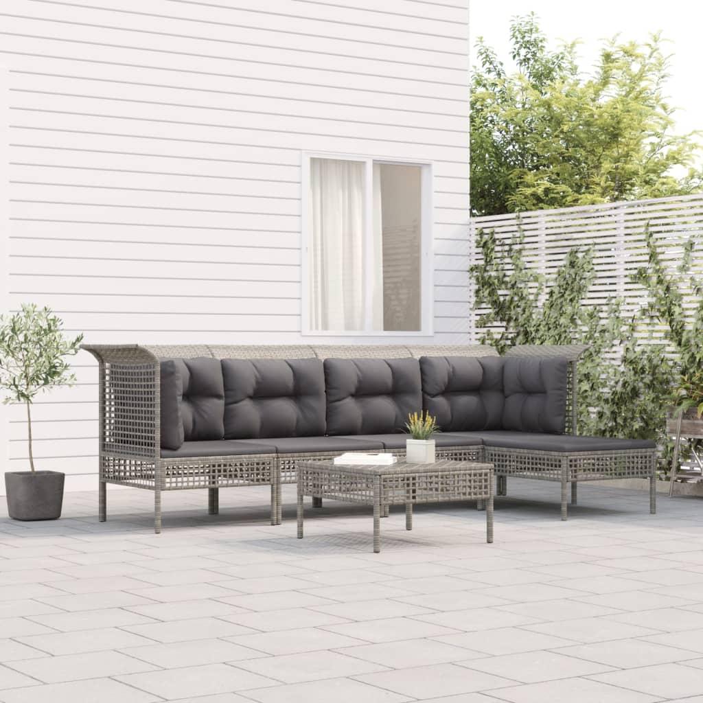 Loungesæt til haven 6 dele med hynder polyrattan grå