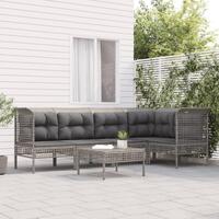 Loungesæt til haven 6 dele med hynder polyrattan grå