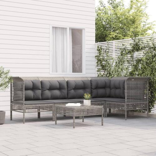 Loungesæt til haven 6 dele med hynder polyrattan grå