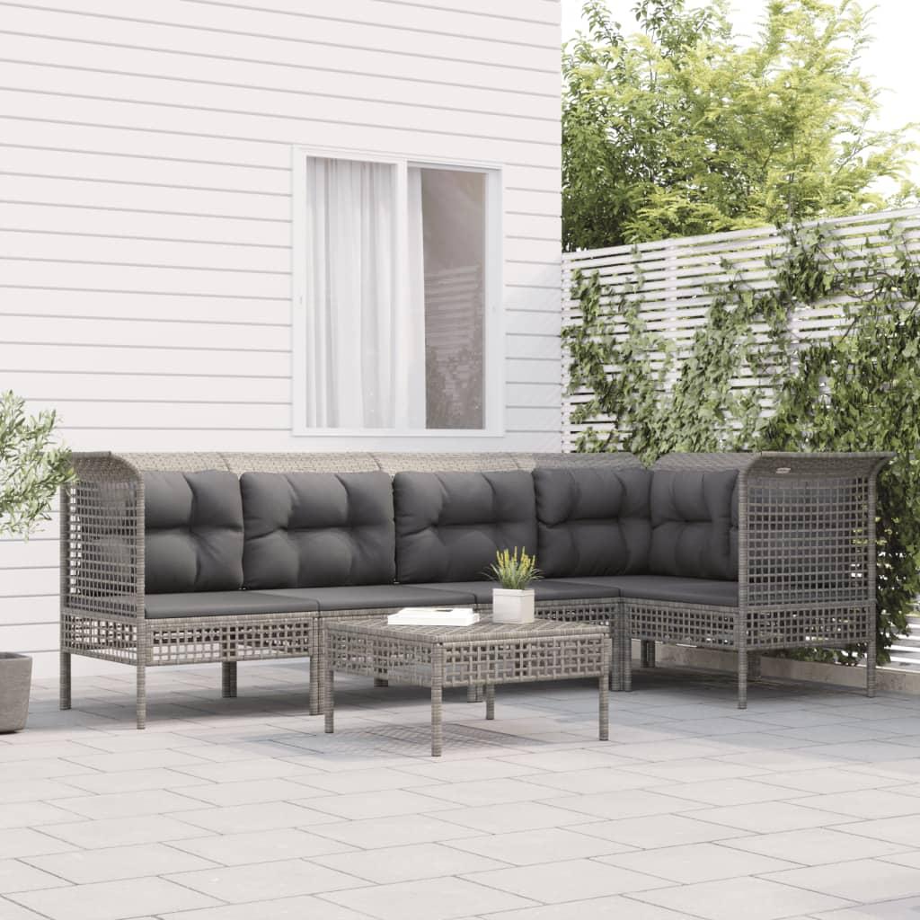 Loungesæt til haven 6 dele med hynder polyrattan grå