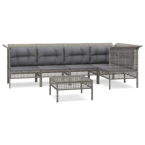 Loungesæt til haven 6 dele med hynder polyrattan grå