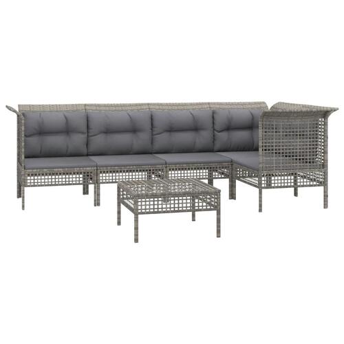 Loungesæt til haven 6 dele med hynder polyrattan grå