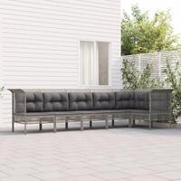 Loungesæt til haven 6 dele med hynder polyrattan grå
